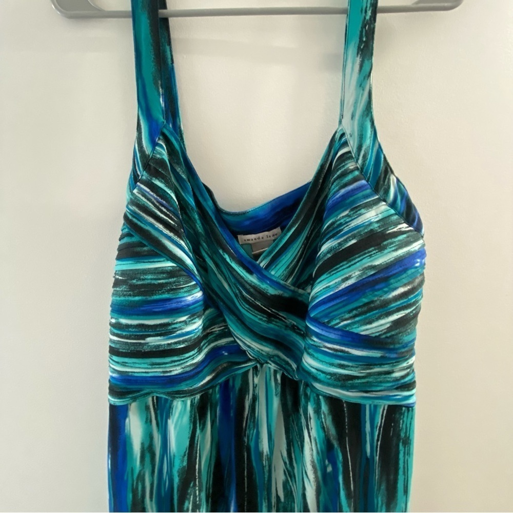 Amanda lane maxi dress blue green abstract tropical print y2k - Picture 3 of 11